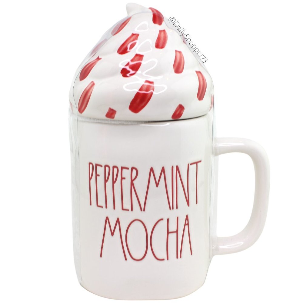 Rae Dunn "Peppermint Mocha" Ceramic Mug with Peppermint Whipped Cream Topper